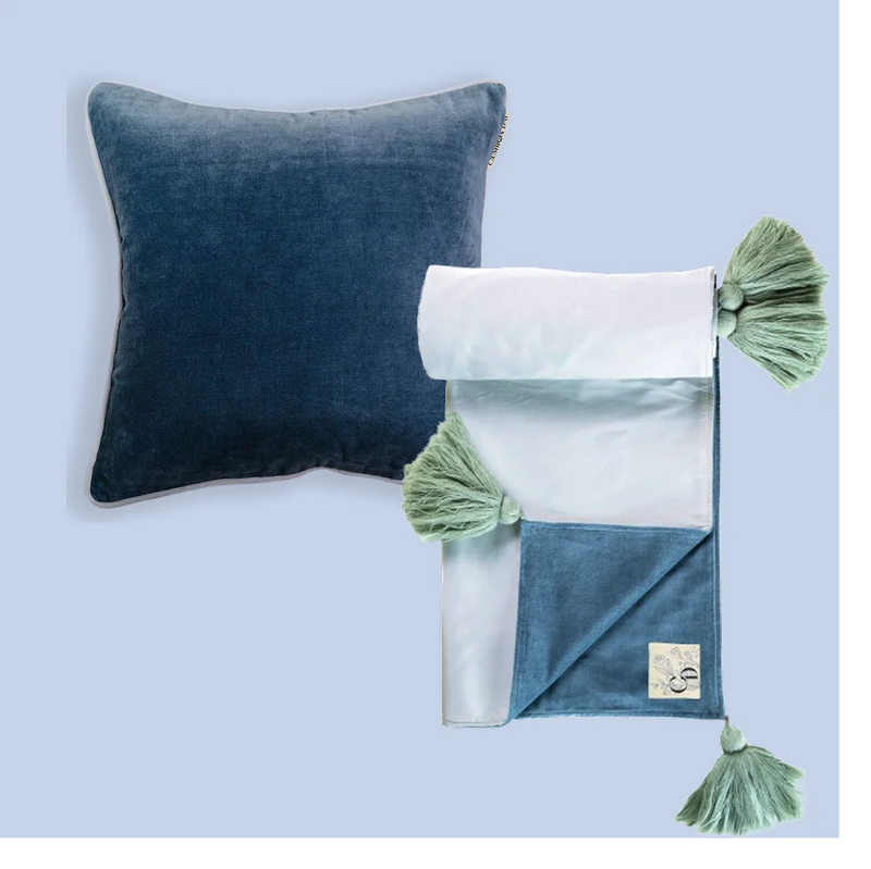 Tidevann + Grå-blå Ly Pledd