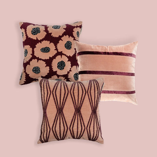 Rosenatt - Mocha Mousse Fløyel Putetrekk + Kveldsbris - Mocha Mousse Fløyel Putetrekk + Himmelblush - Mocha Mousse Fløyel Putetrekk