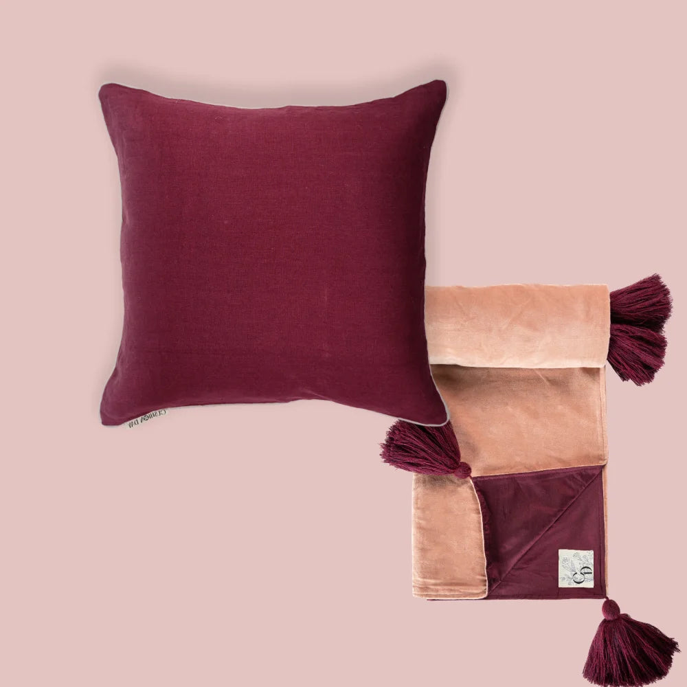 Vinlin Putetrekk + Mocha mousse-Vinrød Ly Pledd