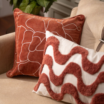 Villblomst Terrakotta brodert fløyelsputetrekk 45x45 cm