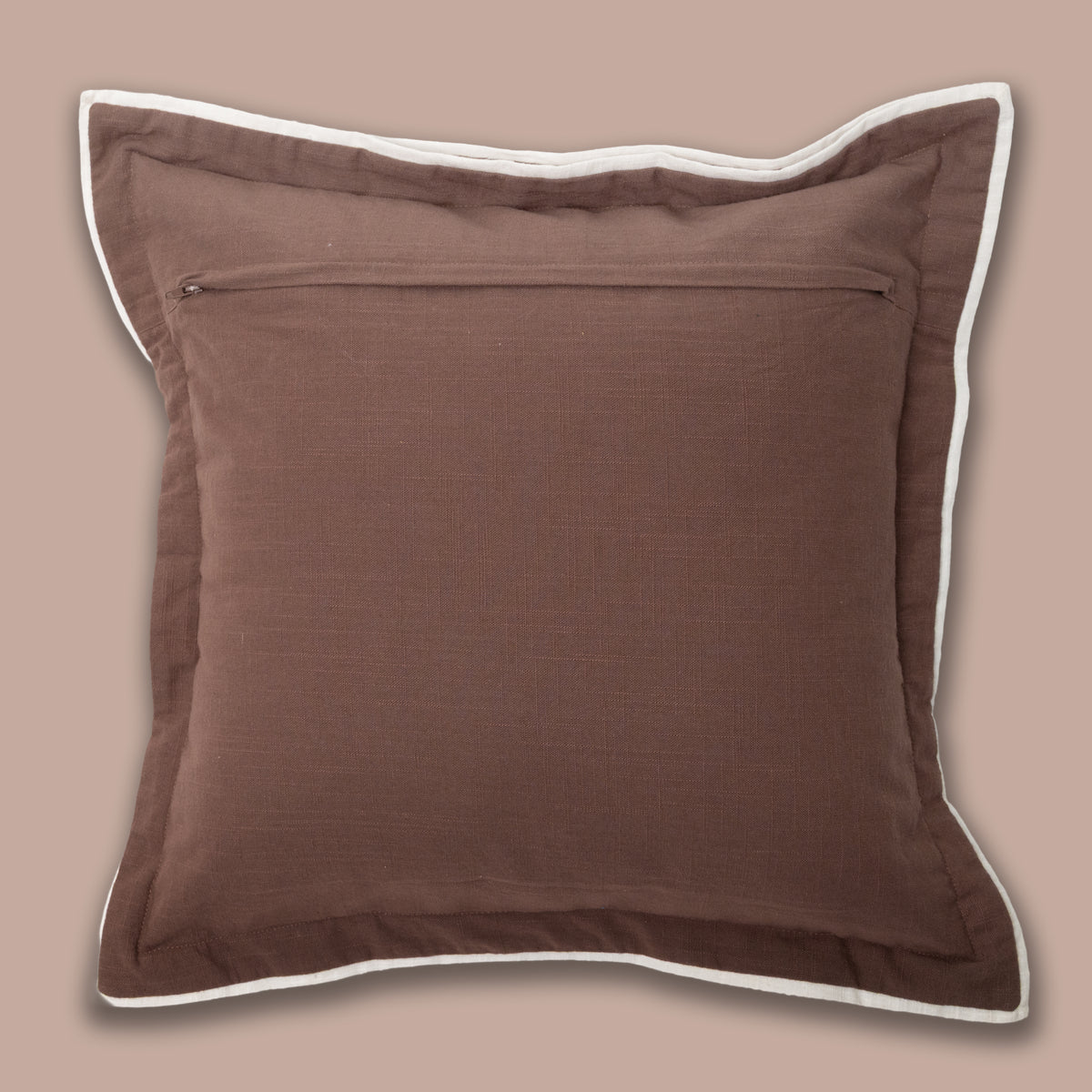 Jord Coffee Brown Cushion Cover 45x45 cm with Double Border
