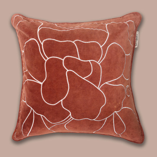 Villblomst Terrakotta brodert fløyelsputetrekk 45x45 cm