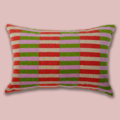 Prisme Korall og oliven boucle pynteputetrekk 40x60 cm