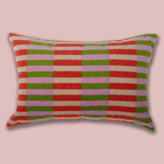 Prisme Korall og oliven boucle pynteputetrekk 40x60 cm