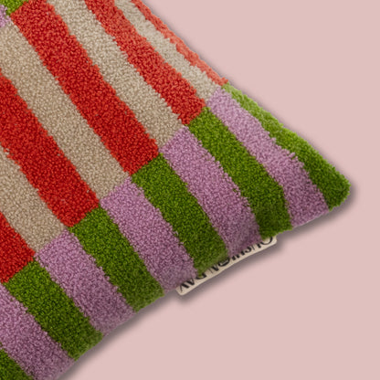 Prisme Korall og oliven boucle pynteputetrekk 40x60 cm