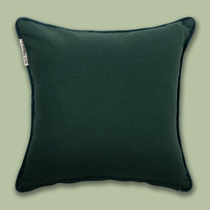 Villblomst Dyp blågrønn brodert fløyelsputetrekk 45x45 cm